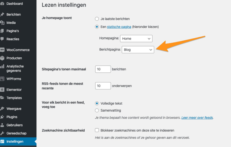 Blog instellingen