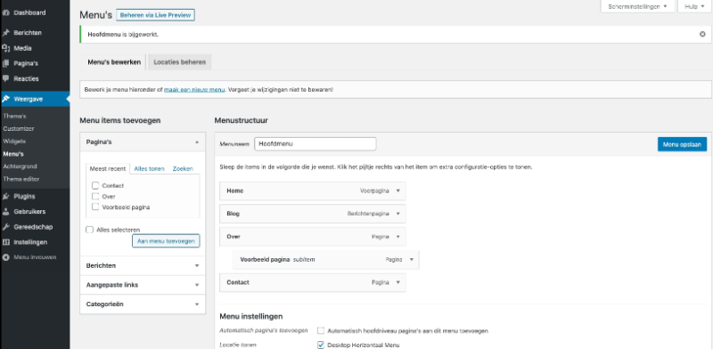WordPress menu maken